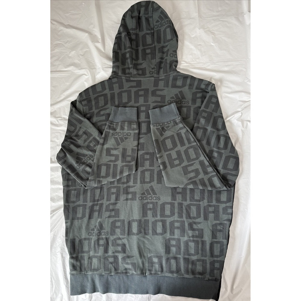 Adidas Hoodie Mens Medium Pull Over All Over Logo Spellout Sweatshirt Sweater - Picture 3 of 10